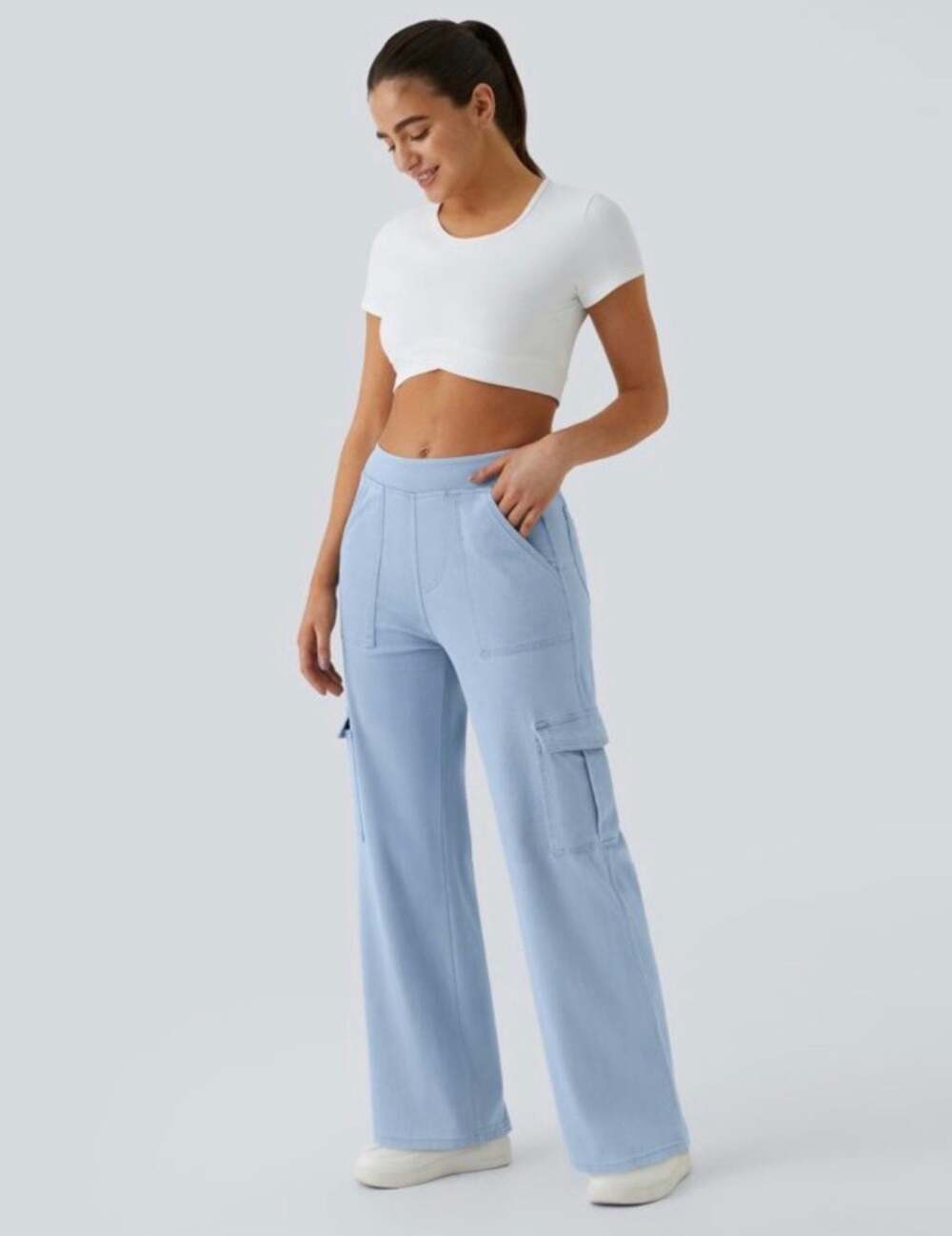 Halara Women's Flex Mid Rise Pockets Straight Leg Casual Cargo Jeans